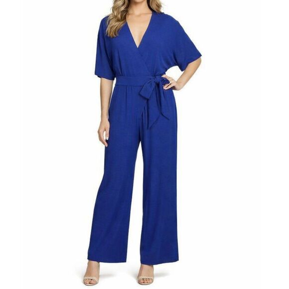 Taylor Pants - Taylor Blue Jumpsuit Tie- Waste Batwing Casual or Dress-up - 8 - NWT